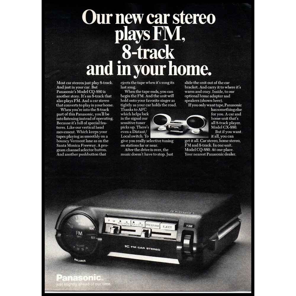 1972 Panasonic CQ-880 Car Stereo 8 Track Vintage Print Ad Audiophile Wall Art